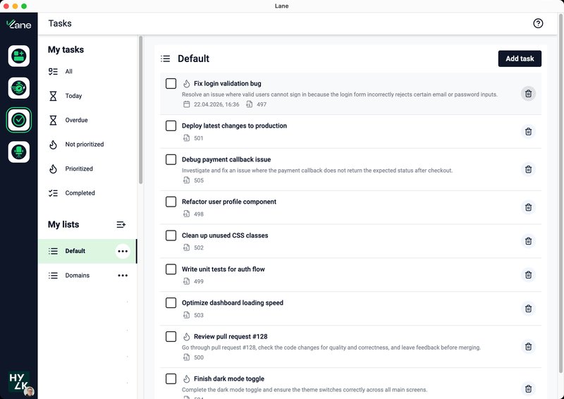 Screenshot der Teambird-Tasks-App: Aufgaben, die dein Team tatsächlich nutzt