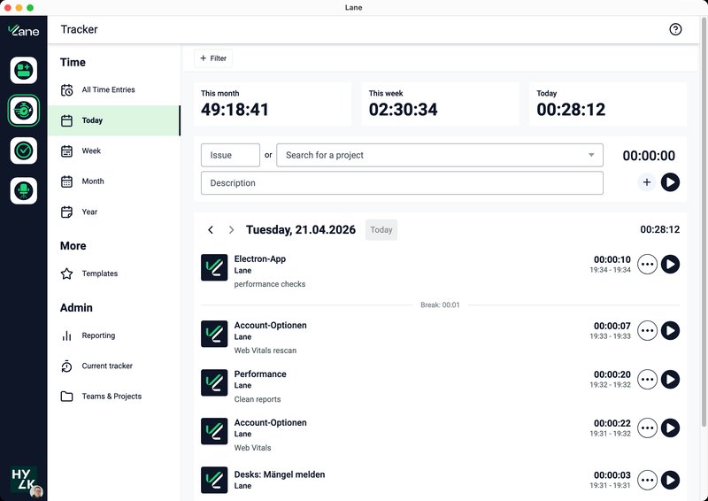 Screenshot der Teambird-Tracker-App: Zeiterfassung, die deinem Team folgt
